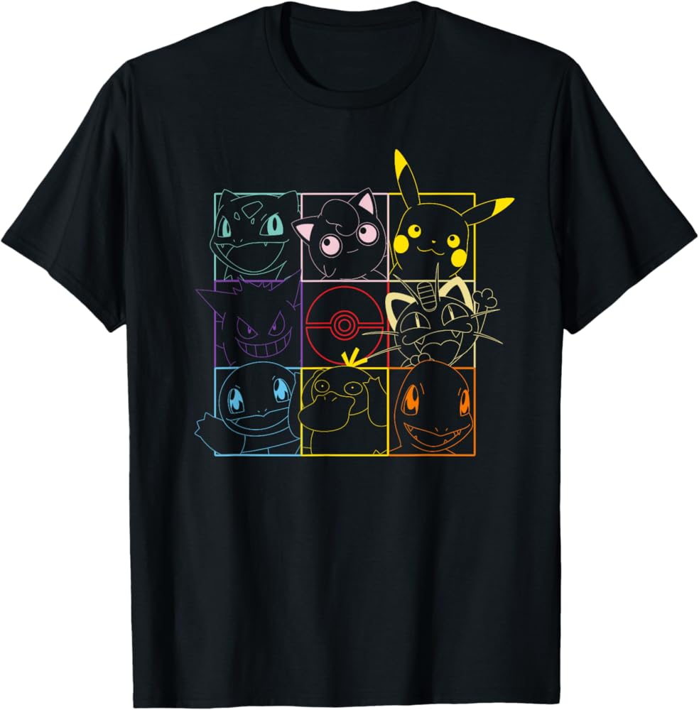 Amazon.com: Pokemon Adult Unisex Black Grid T-Shirt : Clothing